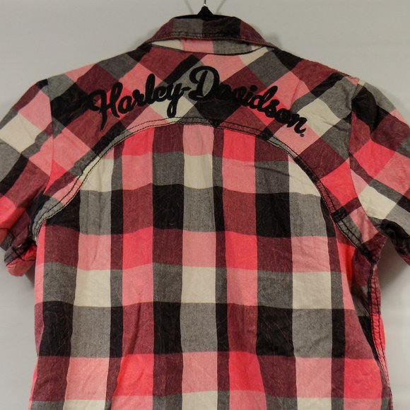 Harley Davidson Plaid Snap Front Short Sleeve XS - Picture 7 of 10